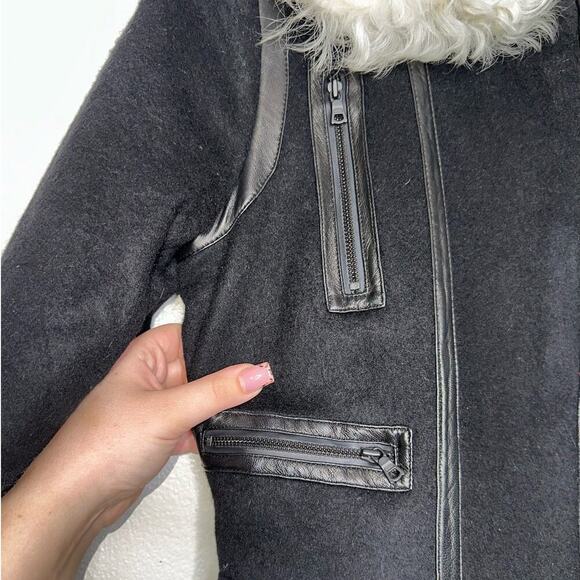 Alice + Olivia Saul Shearling-Collared Wool Blend Trench Coat Black Size Small - Picture 6 of 11